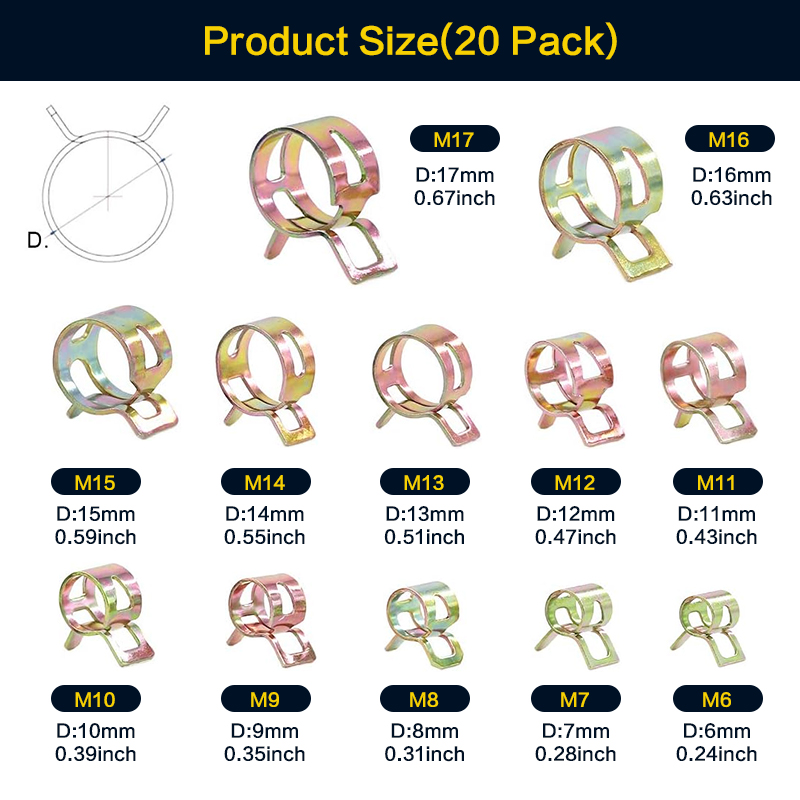 20 шт. 6-17 мм наборы пружинны – обзор и цена Hose Clamp Assorted