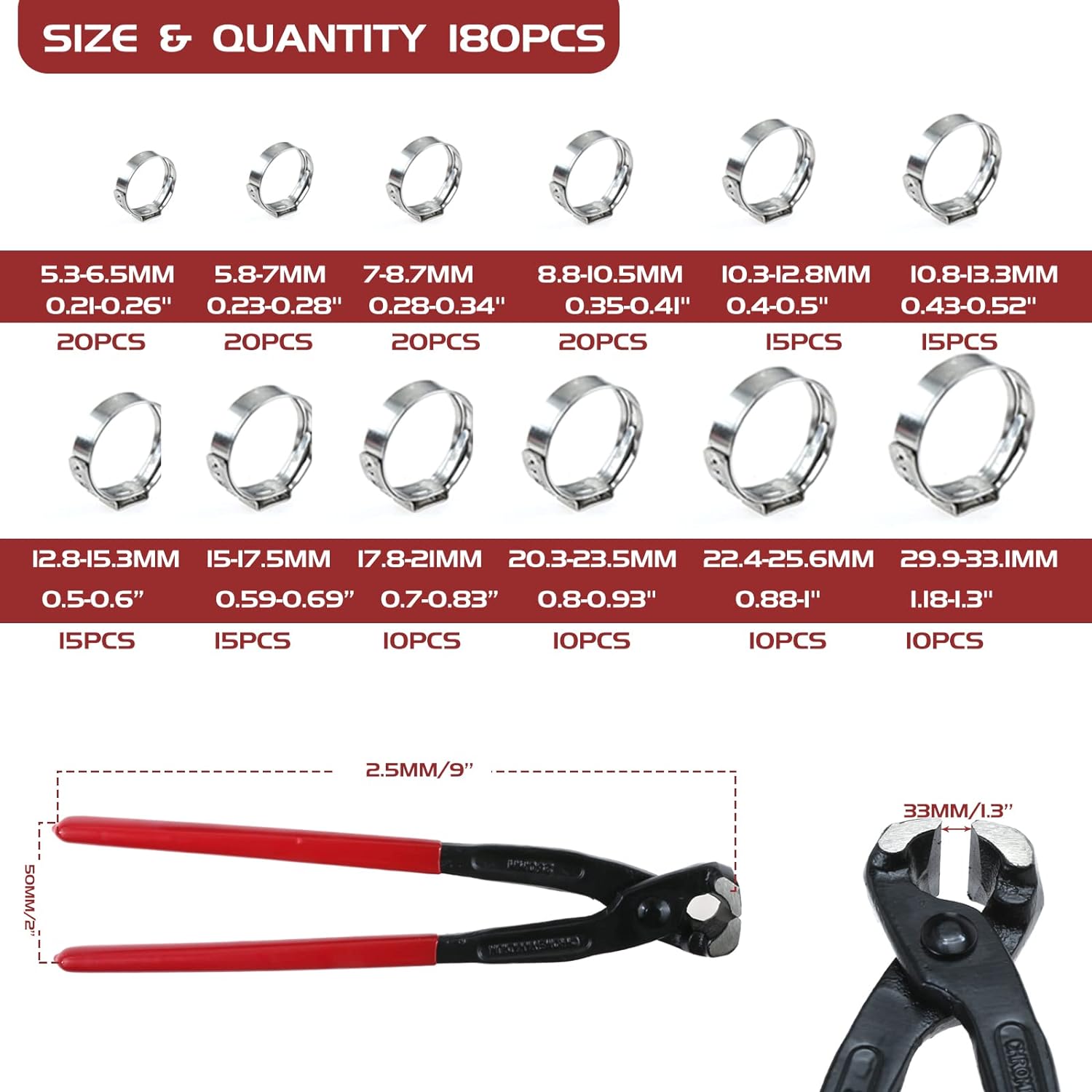 180 шт./набор, зажимы и плоско – обзор и цена Hose Clamp Assorted